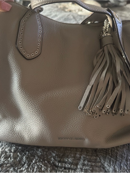 Michael Kors Handbags - Michael Kors Neutral Taupe Pebbled Leather Shoulder Bag with Tassel